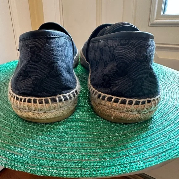Gucci Men’s GG Canvas Leather Espadrilles Navy Made in Spain Excellent Condition